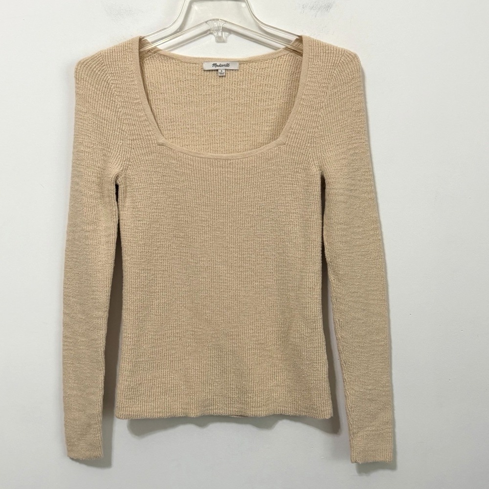 Madewell Square Neck Sweater Knit Top S Stretch Long Sleeve Pullover Boho Casual